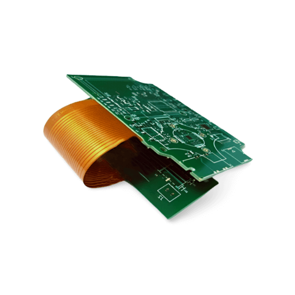 Rigid-flex PCB showing rigid board sections joined by flexible connections